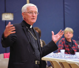 Bishop Martin Amos shares insights with Catholics in Burlington in this file photo.