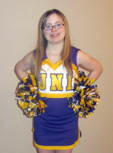 Contributed Kameryn Ingels poses in her University of Northern Iowa Sparkles uniform. A member of Sacred Heart Parish in Oelwein, Iowa, she and mother Tammy explain their goals for living a full and happy life with a developmental disability. 