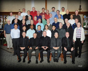 Contributed Prescious Blood priests, brothers and lay associates gathered to celebrate 200 years of devotion to the Blood of Christ. Included in the picture from the Diocese of Davenport are Father Bill Hubmann (St. Mary’s in Centerville), second row (first standing row), third from the right Father Mike Volkmer (St. Mary’s in Albia), third row (second standing row), third from the left Father Jim Betzen (St. Mary of the Visitation in Ottumwa), fourth row (third standing row), fifth from the left/fourth from the right.