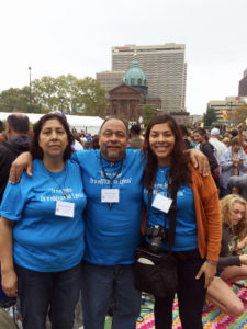 Contributed From left, Patricia, Juan and Eliana de Santiago of Davenport pose while waiting for Mass in Philadelphia Sept. 27.