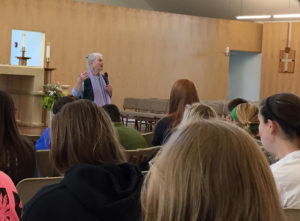 Contributed Nationally known Catholic speaker and author Megan McKenna speaks to youths and adults at St. Thomas More Parish-Coralville Oct. 3.  