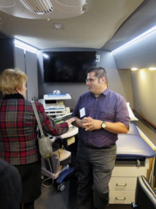 Anne Marie Amacher Mark Gramm of Pregnancy Resource Center in Pittsburgh, Pennsylvania, explains what can be done in the medical mobile unit he drove to Davenport Oct. 22. The Women’s Choice Center in Bettendorf launched a capital campaign to purchase a mobile unit like the one from Pittsburgh and fund it for five years in addition to putting money into an endowment. 