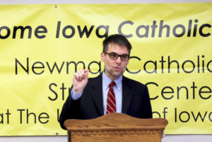 Contributed Massimo Faggioli speaks at the Newman Catholic Student Center in Iowa City on Nov. 1.