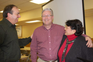 Kate Marlowe Dan Pearson, center, talks with Bill and Annette Sikkema at Peace Soup in Clinton Feb. 16. 