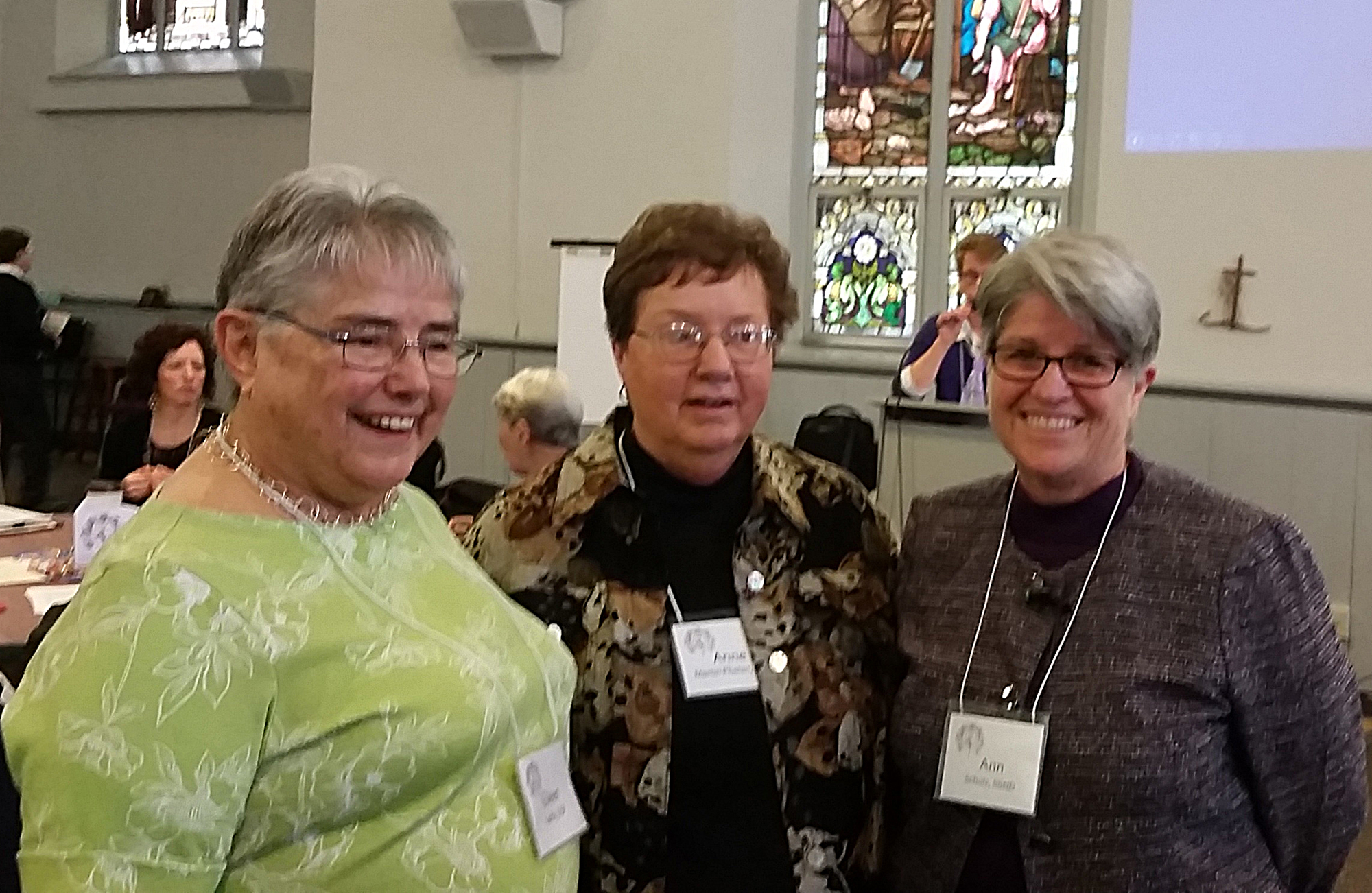 Contributed Clinton Franciscans Sister Eileen Golby and Sister Anne Martin Phelan pose for a picture with Sister Ann Scholz, SSND, associate director for social mission for Leadership Conference of Women Religious earlier this month.