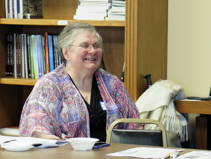 Anne Marie Amacher Trish Gallagher, pastoral associate for faith formation at Our Lady of Victory Parish in Davenport, laughs during a presentation. Gallagher, who retires this spring, attended a “Planning for Lifelong Faith Formation” program at St. Vincent Center April 6. She reflects on the changes in parish ministry over the years