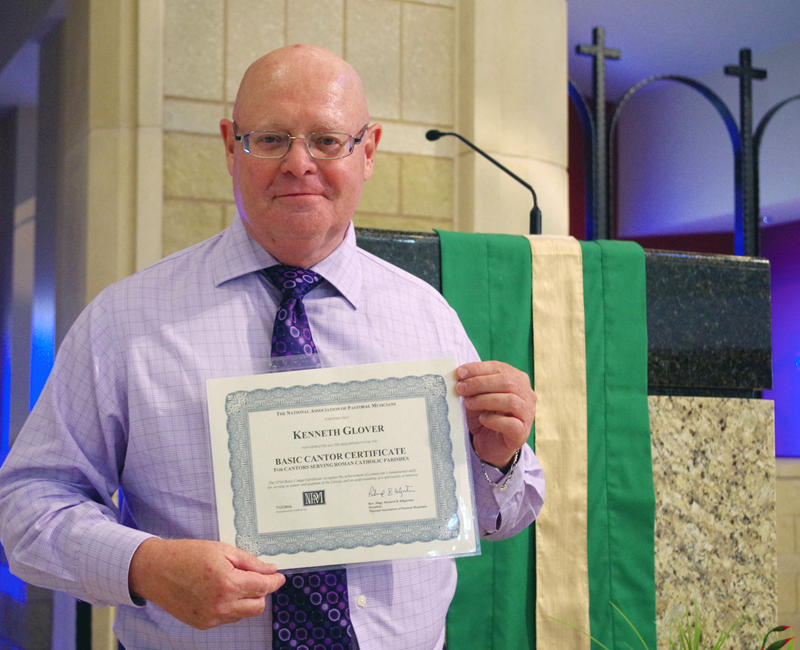 Contributed St. Mary Parish-Fairfield servant music leader Kenneth Glover holds his Basic Cantor Certification (BCC) certificate, which he earned at this year’s National Association of Pastoral Musicians Convention in Houston.