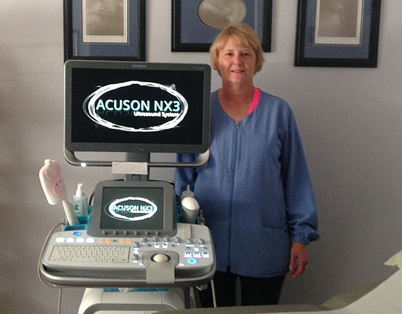 Contributed The Pregnancy Center’s nurse manager, Linda Leslie, shows off the facility’s new 3D/4D ultrasound machine, which was donated by local and national Knights of Columbus. 