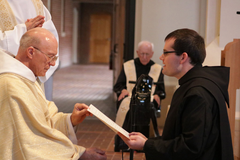 Contributed Nicholas Marie, right, professes simple vows Nov. 11 at Basilica of the Immaculate Conception in Conception, Mo., Nov. 11.