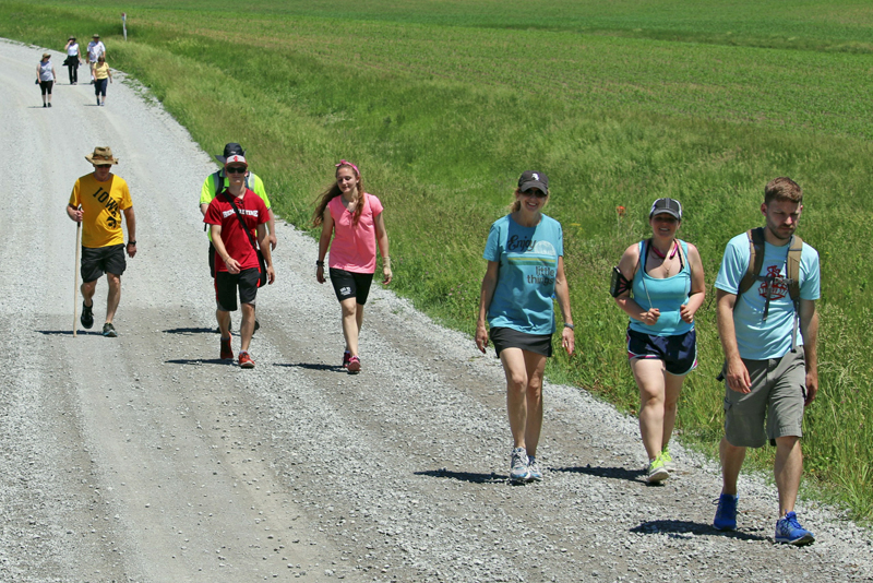 Kirk Phillips Pilgrims walk from St. Mary Parish-Iowa City to St. Mary Parish-Nichols on May 30. Both parishes were sites of Holy Doors in the Diocese of Davenport.